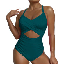 Women's blocked  cutout strap swimsuit-Silver XL
