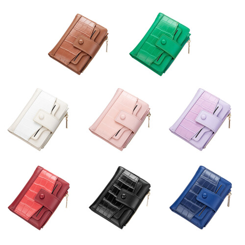 Women Small Compact Wallets Pu Leather Clutch Purses Card-Pink 1