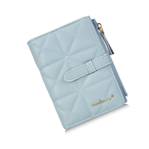 Elegant Quilted PU Leather Wallet with Multiple Card Slots-Blue