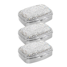 3Pcs Portable Silver Mini Medicine Organizer Bling 2 Compartment Case