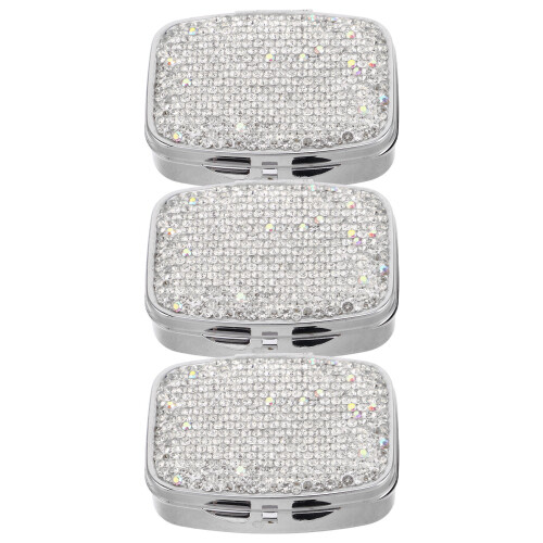 3Pièces Boîte Médicaments Mini Métal Argenté 2 Compartiments Bling