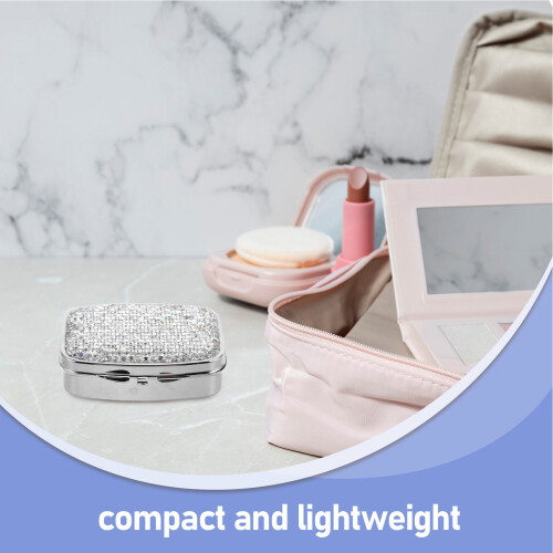 3Pcs Portable Silver Mini Medicine Organizer Bling 2 Compartment Case 2