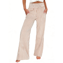 Womens Gingham Pants Wide Leg High Pajama Pants -Apricot XXL