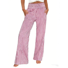 Womens Gingham Pants Wide Leg High Pajama Pants Casual-Red L