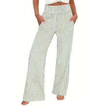 Womens Gingham Pants Wide Leg High Pajama Pants -Army Green L