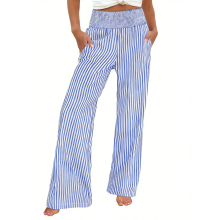 Womens Gingham Pants Wide Leg High Pajama Pants -Blue XXL