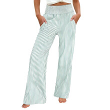 Womens Gingham Pants Wide Leg High Pajama Pants-Light Green L