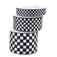 3Rolls Polyester Checkered Ribbon Black White Plaid for Crafting Gifts