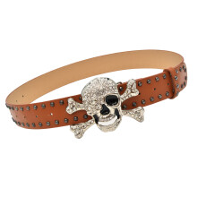 Adjustable Unisex Belt with Alloys Skull Buckles And-Camel