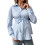 Long Sleeve Button Down Collared Pregnancy Blouse-Blue XL 1