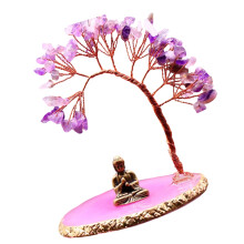 Crystal Tree Buddhas Statue Money Tree for Wealth Luck-Purple
