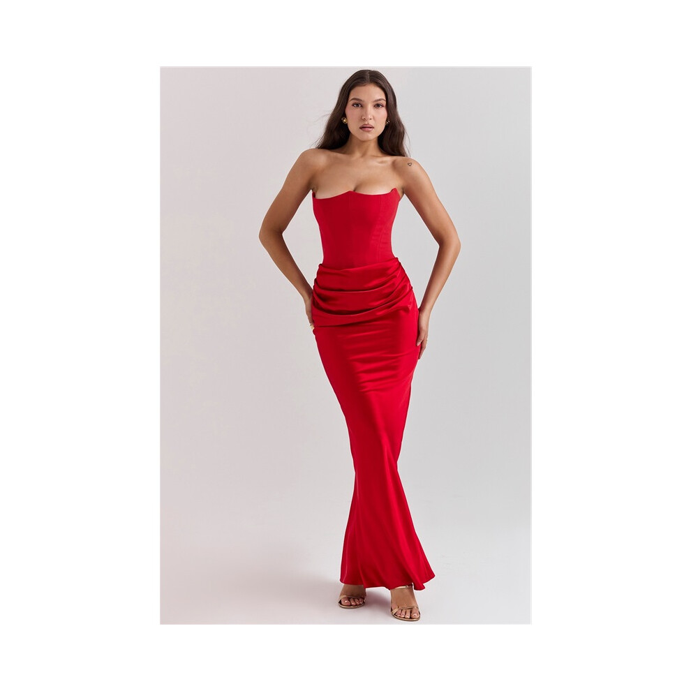 Photos - Fancy Dress  European and American evening dresses  new style waist tube top one-shoulder fish-length hip-covering dress 2026(Red, US10)