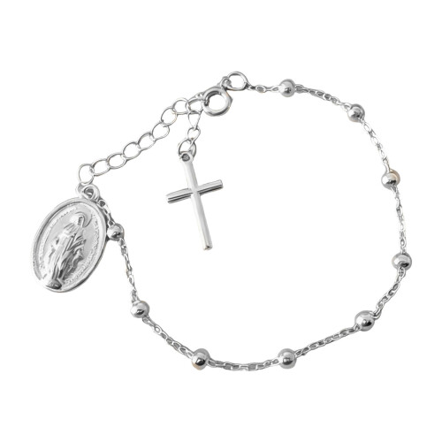 Adjustable Religious Beaded Bracelet With Crosses And-silver
