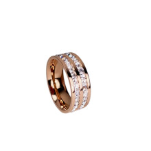 Sleek 8mm Stainless Steel Double Row CZ Eternity Ring for Men/Women: Durable, Sparkle Wedding Band, Hypoallergenic Comfort Fit.No. 9