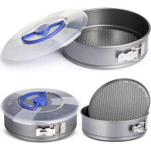 Moule à cheesecake à charnière de 22,5 cm (9 pouces) avec couvercle et fond amovible, en acier au carbone gris antiadhésif, compatible avec le