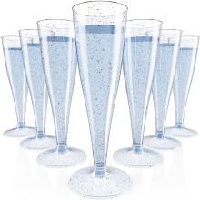 Taças de champanhe de plástico com glitter azul, 133 ml (pacote com 100)