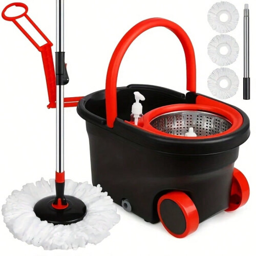 Wischmopp- und Eimer-Set mit 360-Auswringer, 3 Pads, 61 Zoll