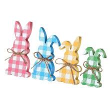 4Pcs Wood Easter Rabbit Statues Nontoxic Finish Adornment Ideal