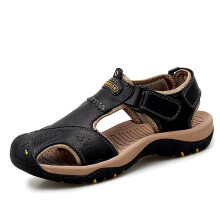 (black, S:41) Echt leren strandschoenen voor heren - Extra dikke antislipzool en verkrijgbaar in brede maten.