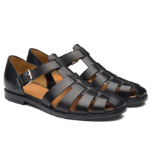 (Black, S:39) Sandale din piele italiană lucrate manual, sandale sport pentru bărbați, cu vârful închis, pentru exterior
