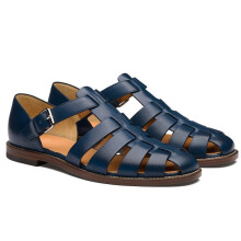 (Blue, S:47) Sandale din piele italiană lucrate manual, sandale sport pentru bărbați, cu vârful închis, pentru exterior