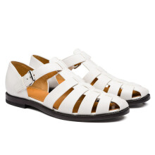 (White, S:41) Italiaanse handgemaakte leren sandalen voor heren, sportsandalen met gesloten neus, geschikt voor buiten.