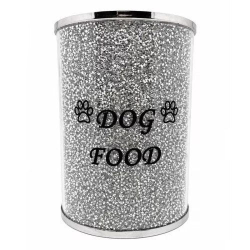 Silver Crushed Diamond Dog Food Storage Jar 22cm