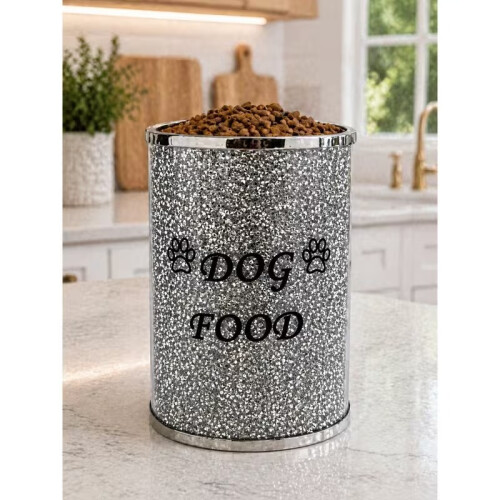 Silver Crushed Diamond Dog Food Storage Jar 22cm 2