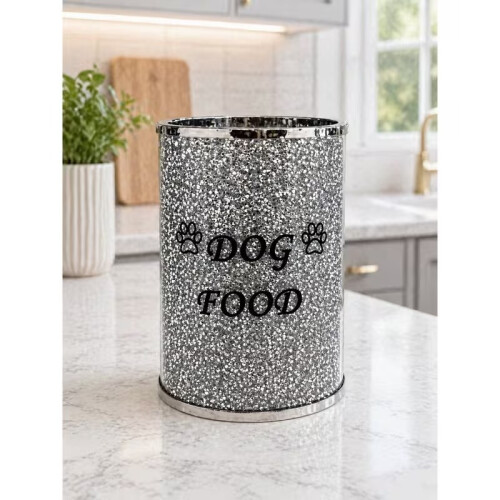 Silver Crushed Diamond Dog Food Storage Jar 22cm 1