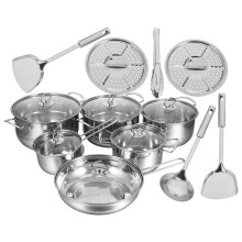 18Pcs Stainless Steel Cookware Set Silver 410 Pots Tongs Spoon