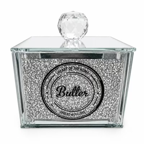 Silver Mirrored Butter Dish with Lid 14x11cm
