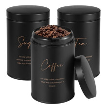 3-Pc Black Airtight Kitchen Canisters Set for Coffee, Tea & Sugar – Compatible with Modern Kitchens