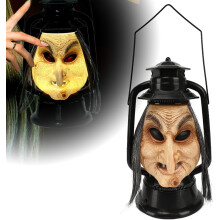 Halloween Long Hair Witch Lights with Sound & LED, Vintage Garden Decor, Indoor Party Decoration (Khaki B)