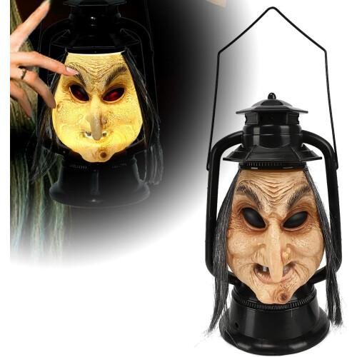 Luminária de bruxa de Halloween com som e LED, cáqui