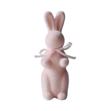 1PC Flocked Rabbit Easter Decor, 8" Figurine with Bow – Spring Tabletop, Garden, or Party Decoration (Compatible with Easter Themes)