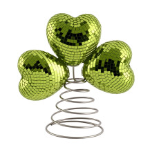 8.6" Green Heart St. Patrick's Day Tree Topper, Metal Glitter Ornament – Compatible with Standard Tree Sizes