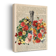 Poster vintage pe pânză cu anatomie – Plămâni și design floral