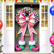 4 Pcs Merry Christmas Door Cover Christmas Hanging Banner Santa Door Cover Cloth Polyester Xmas Door Cover Christmas Door Decorations(35.4*70.8in)