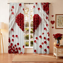 Red Rose Valentine's Day Curtains, Polyester, 2 Panels