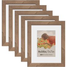 8x10 Picture Frames 5 Pack Brown Walnut Wood with HD Glass