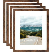 11x14 Deep Brown Wood Photo Frame with 8x10 Mat – 4 Pack