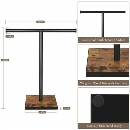 Toallero en forma de T con base de madera lastrada 2