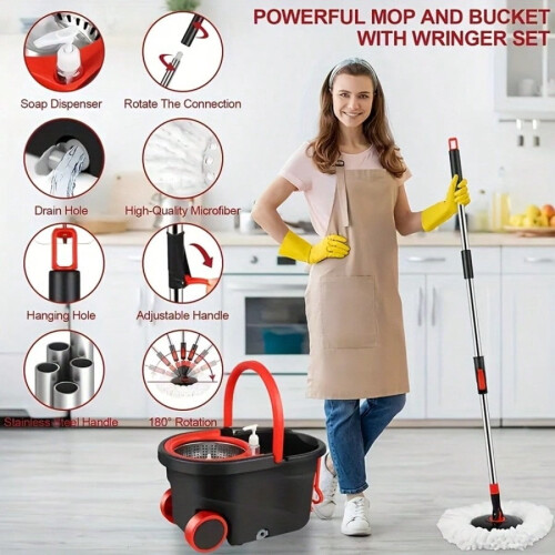 Wischmopp- und Eimer-Set mit 360-Auswringer, 3 Pads, 61 Zoll 2