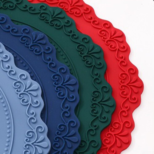 Round Clear Silicone Placemats with Lace Flower Design 2