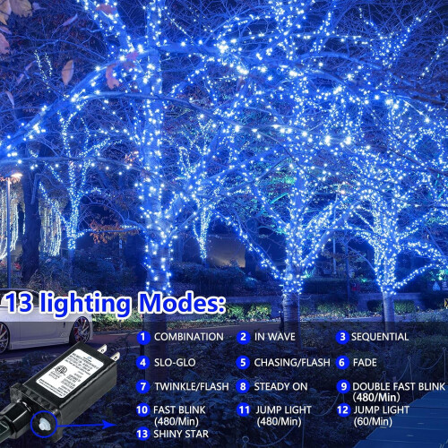 Lumini de Crăciun albastre, 66ft, 200 LED-uri, pachet de 2 1