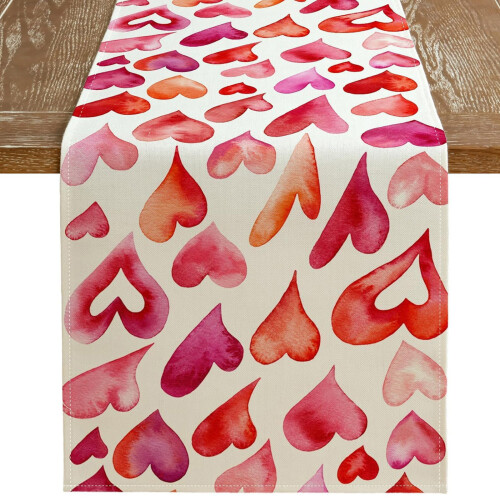 Chemin de table à motif cœur rouge pastèque 14 x 72 pouces 1