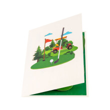 Dynamic 3D Golf Cart Scene Popup Card with Envelope Handcrafted