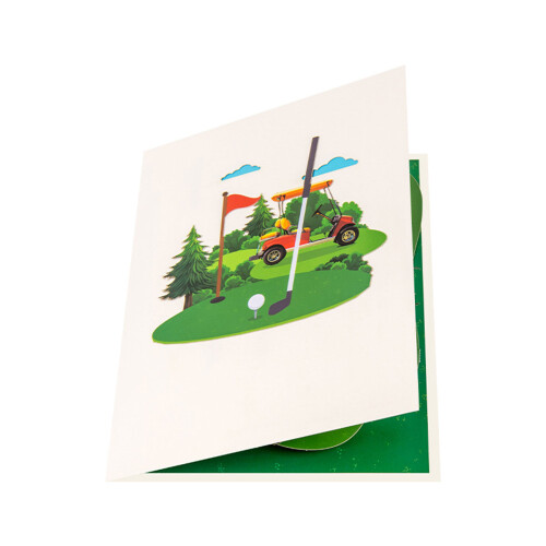 Dynamic 3D Golf Cart Scene Popup Card with Envelope Handcrafted