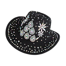 Round Top Wide Brims Cowboy Hats Adorned with-black shape 4 M