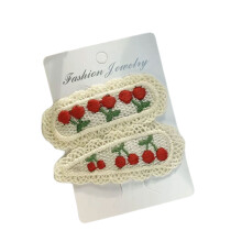 Pack of 2 Childrens Hair Clip Embroidered Fruit Detail-cherries